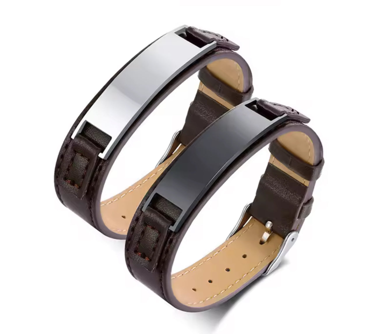 Bracelets ajustables en cuir incurvé noir pour hommes