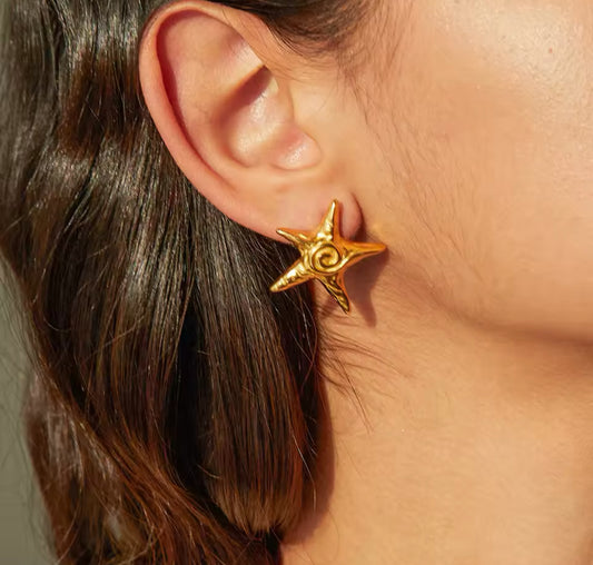 Starfish Titanium Steel 18K Gold Plated Earrings