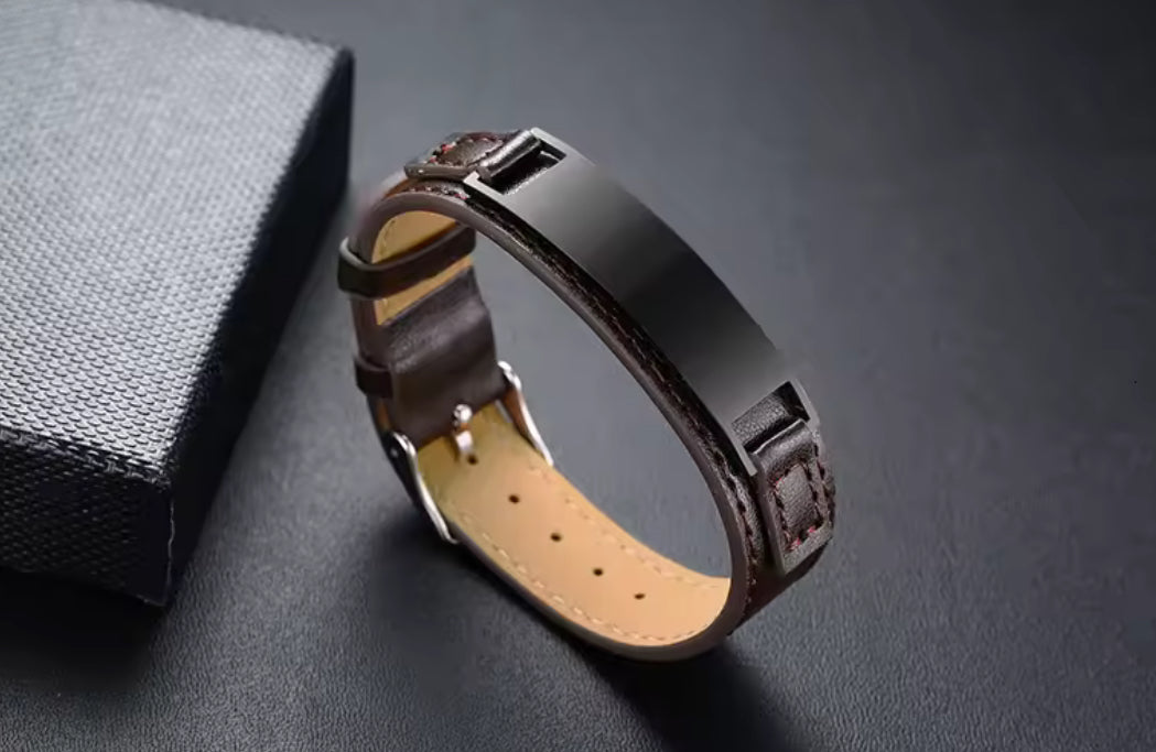 Bracelets ajustables en cuir incurvé noir pour hommes