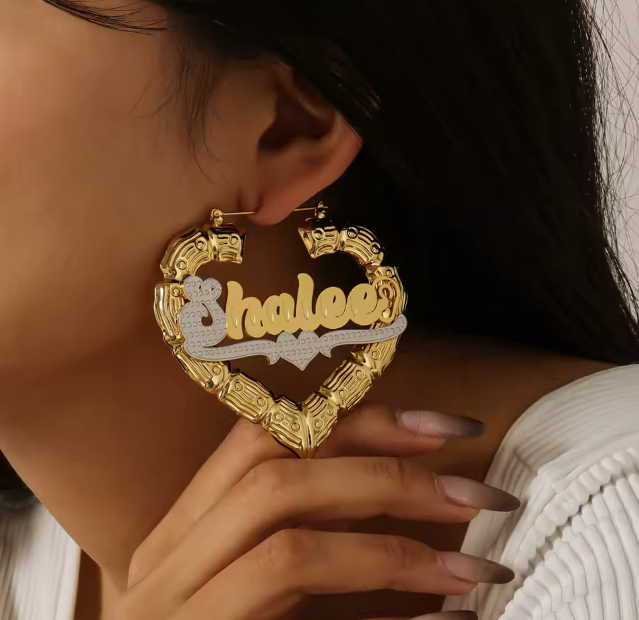 HEART NAME BAMBOO HOOP EARRINGS