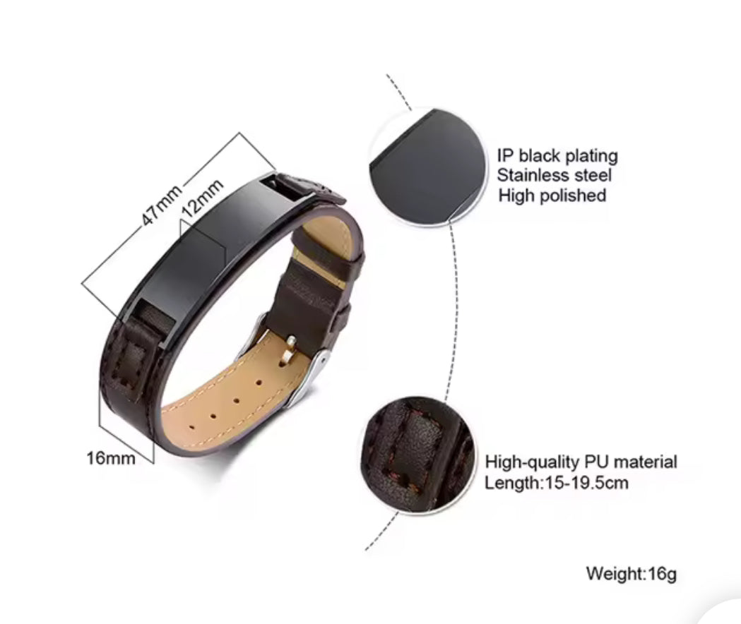 Bracelets ajustables en cuir incurvé noir pour hommes