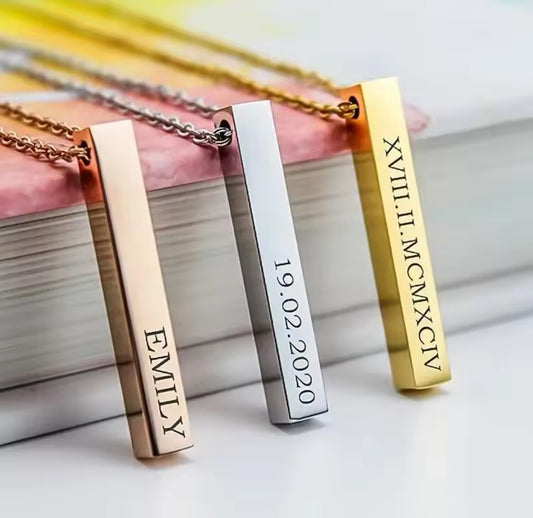 ENGRAVED 3D BAR NECKLACE