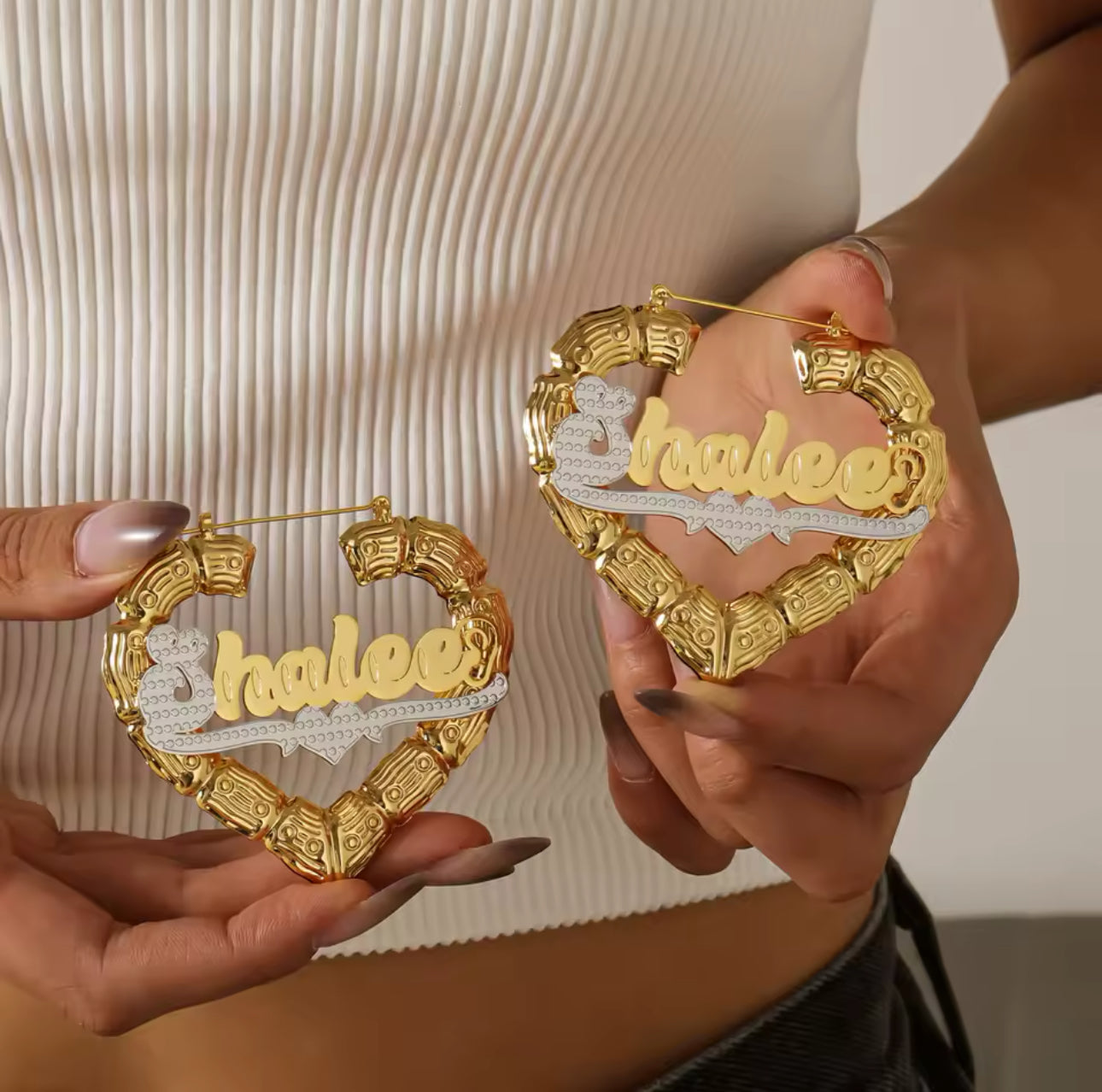 HEART NAME BAMBOO HOOP EARRINGS