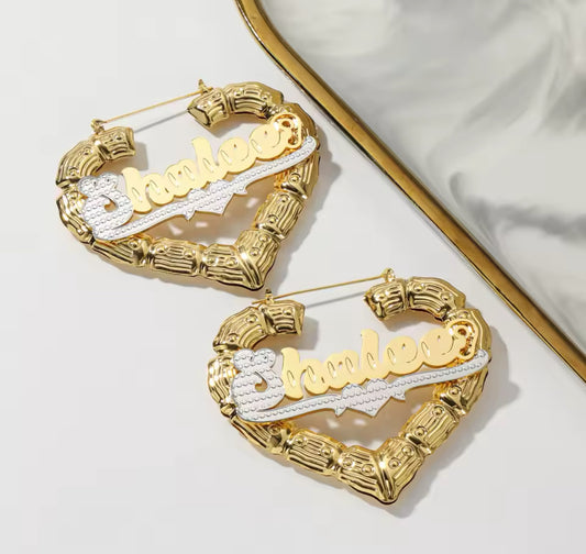 HEART NAME BAMBOO HOOP EARRINGS